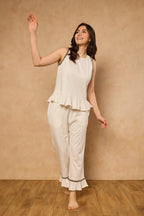 Nyla Frill Hem PJ Set - White