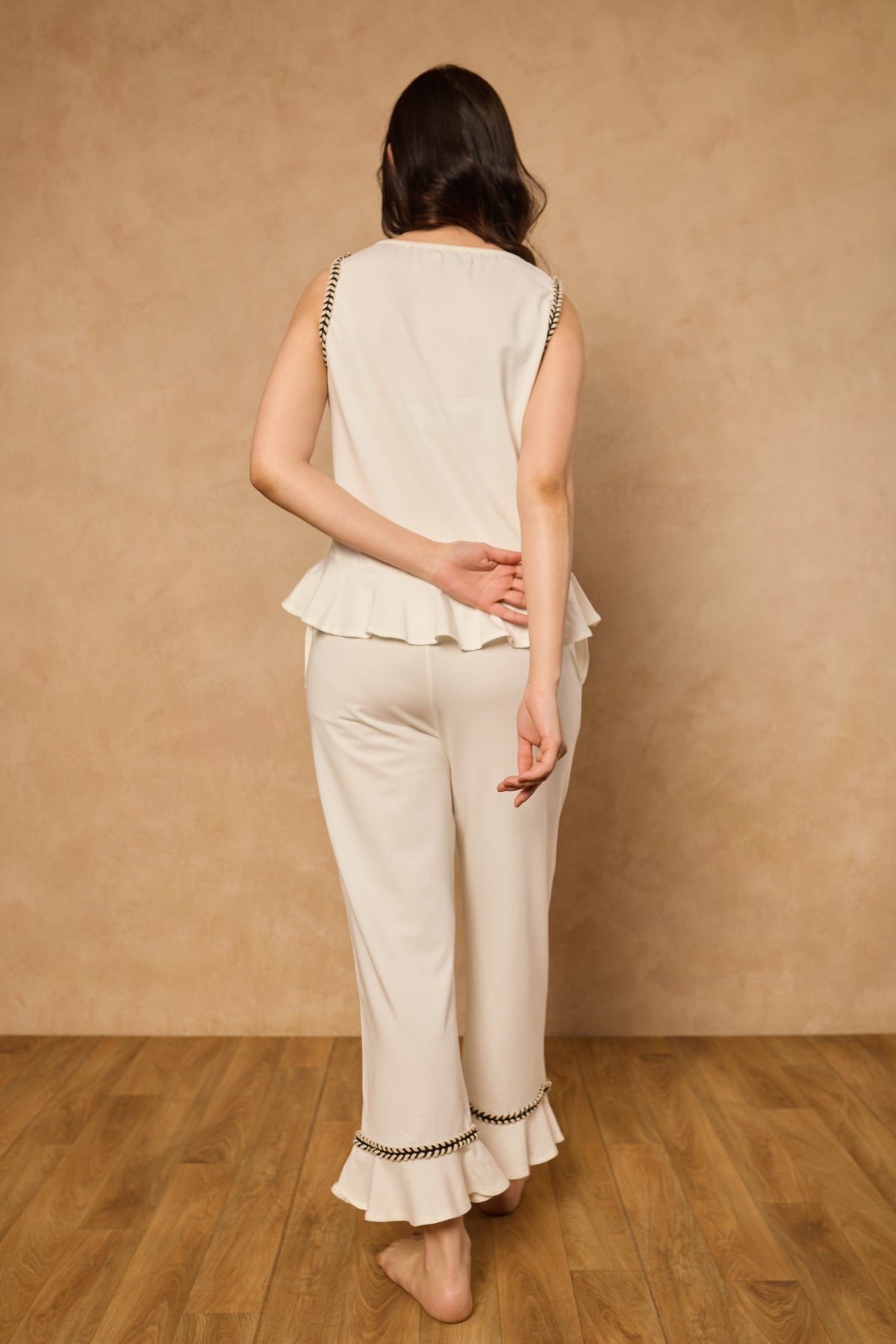 Nyla Frill Hem PJ Set - White