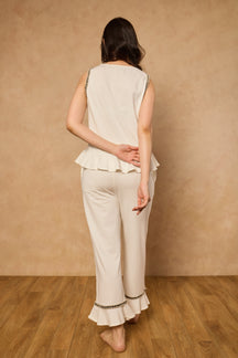 Nyla Frill Hem PJ Set - White
