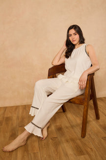 Nyla Frill Hem PJ Set - White