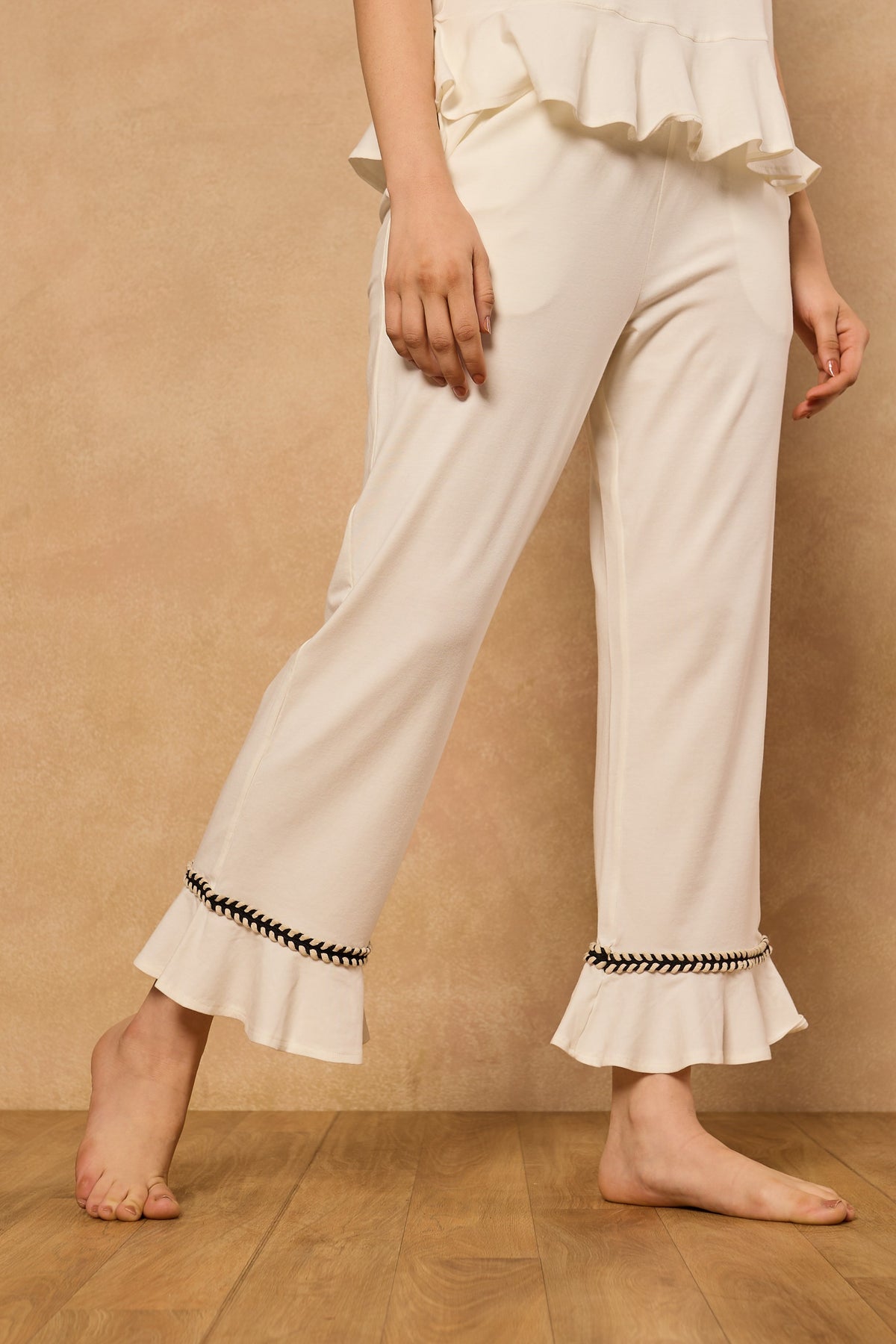 Nyla Frill Hem PJ Set - White