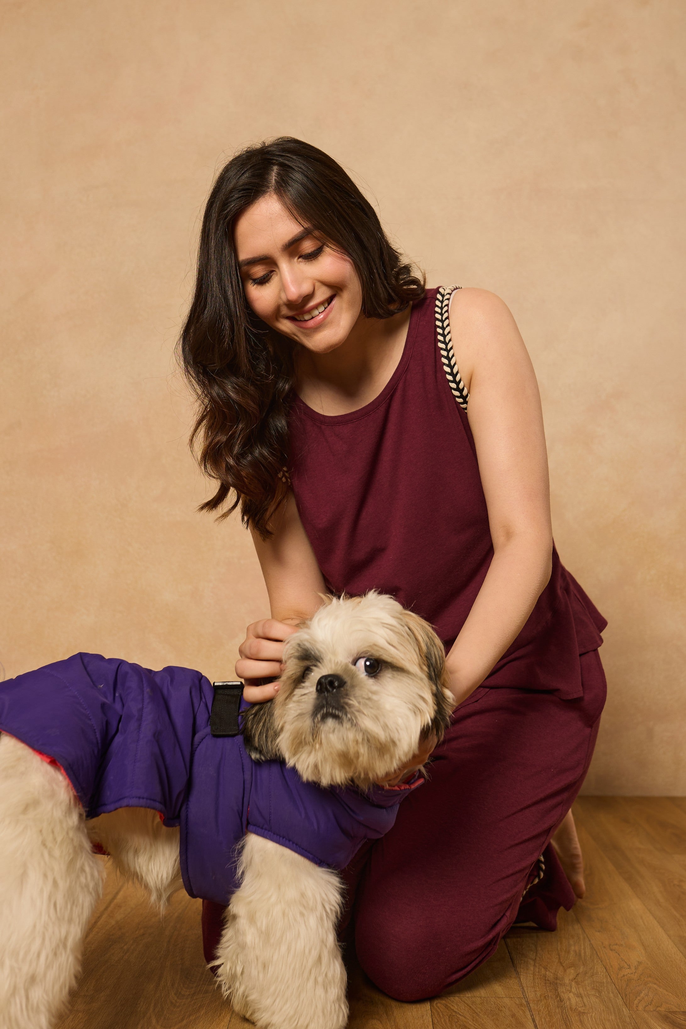 Nyla Frill Hem PJ Set - Wine