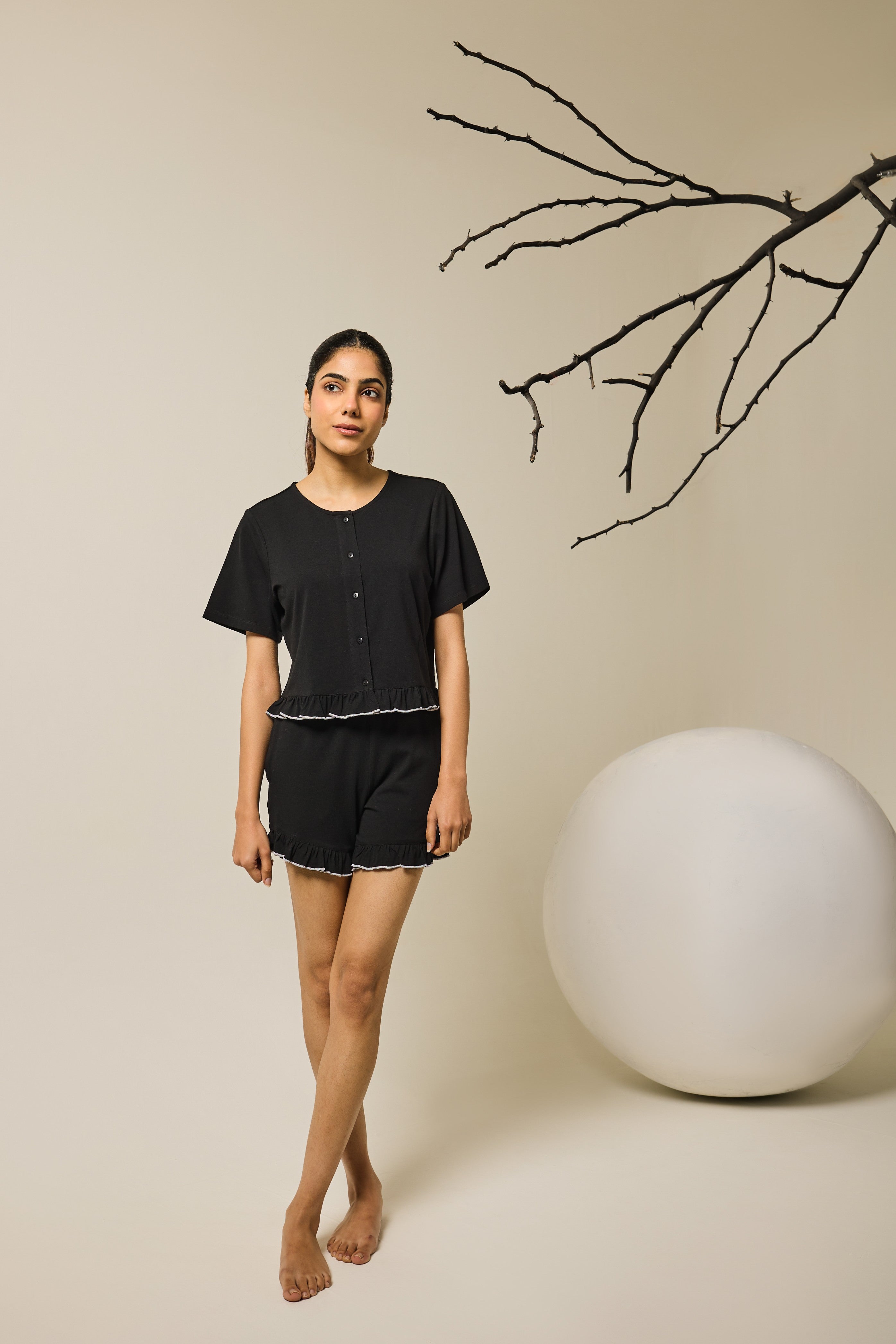 Sia ruffled shorts set - Black