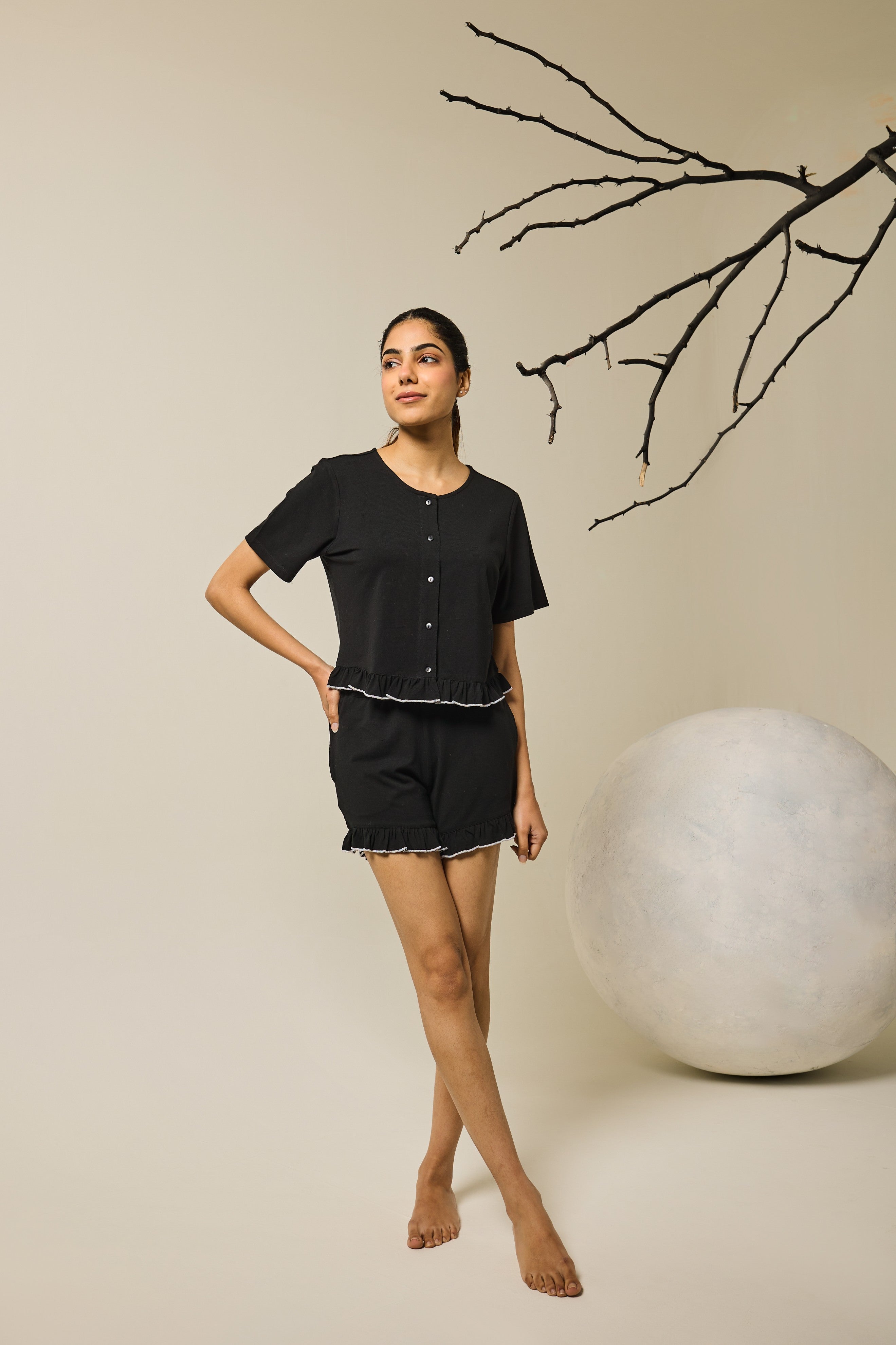 Sia ruffled shorts set - Black