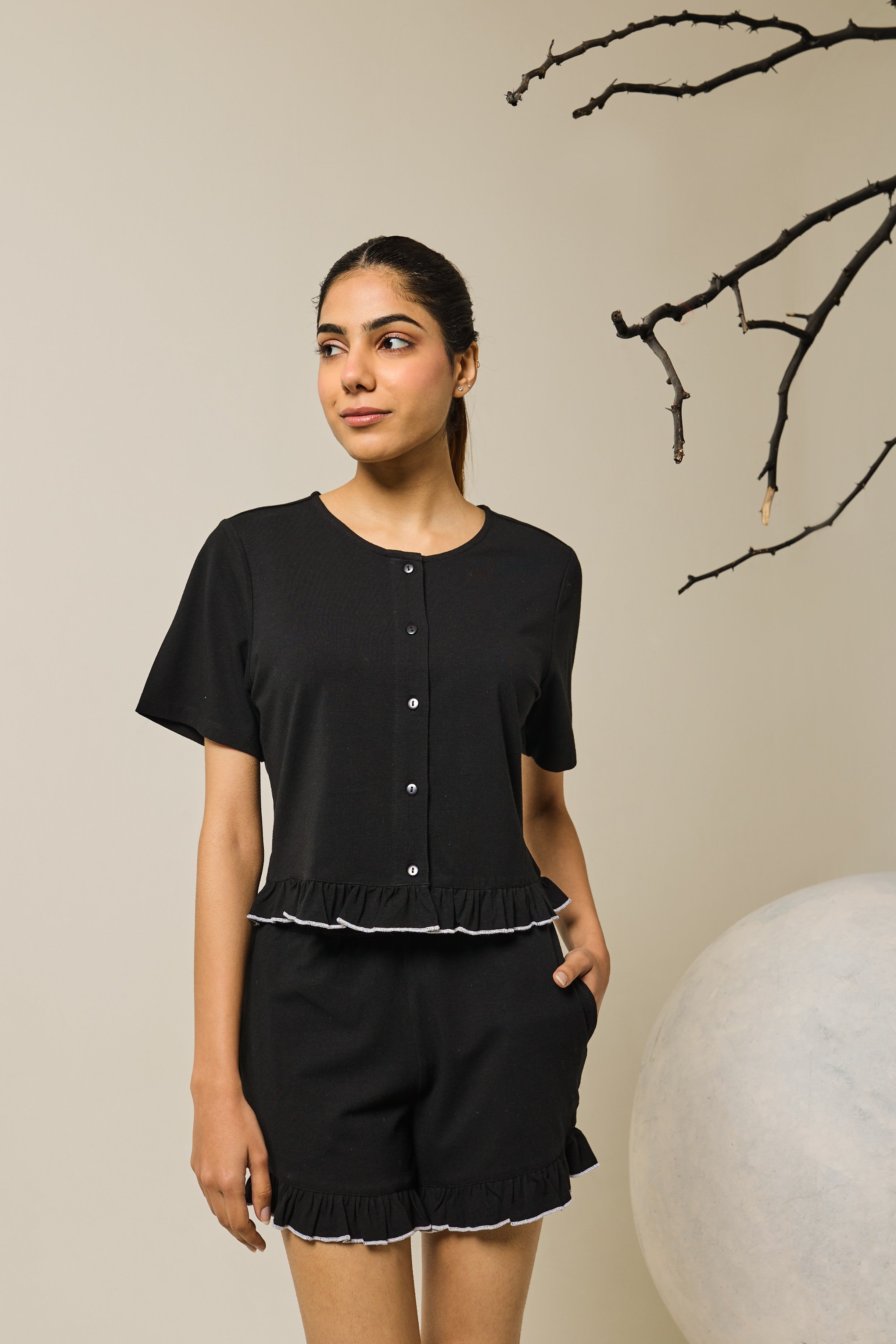 Sia ruffled shorts set - Black