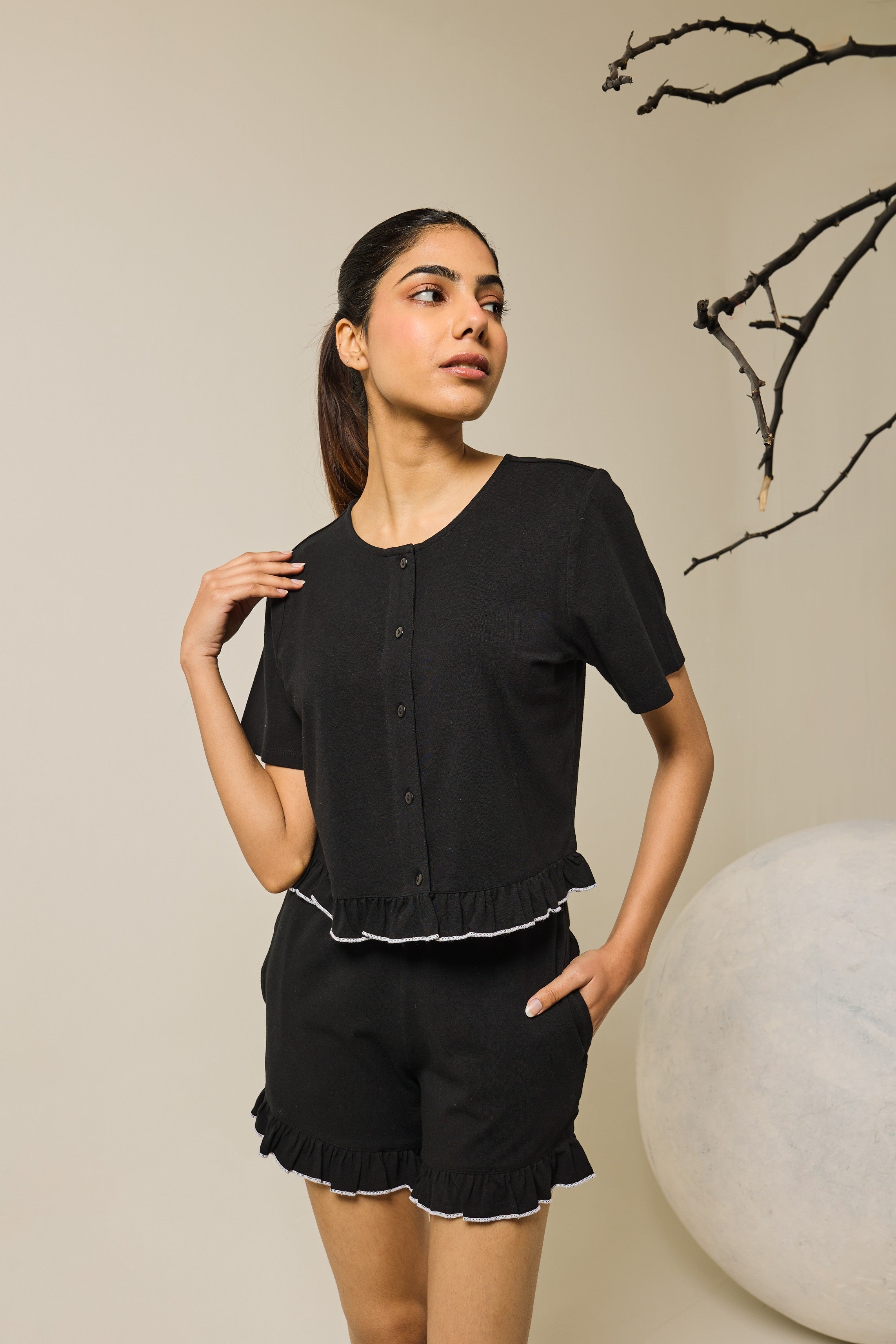 Sia ruffled shorts set - Black