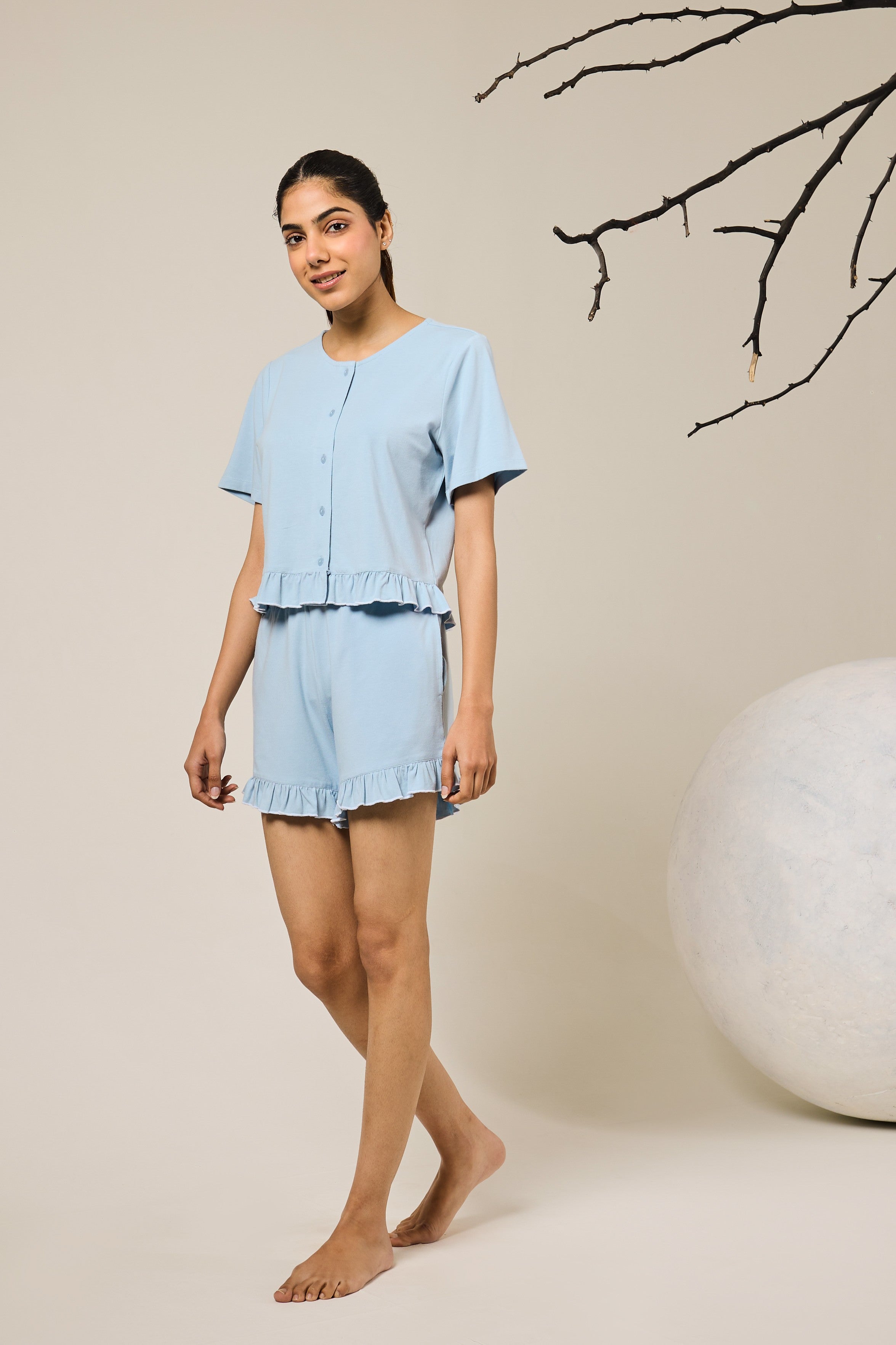 Sia ruffled shorts set - Sky blue