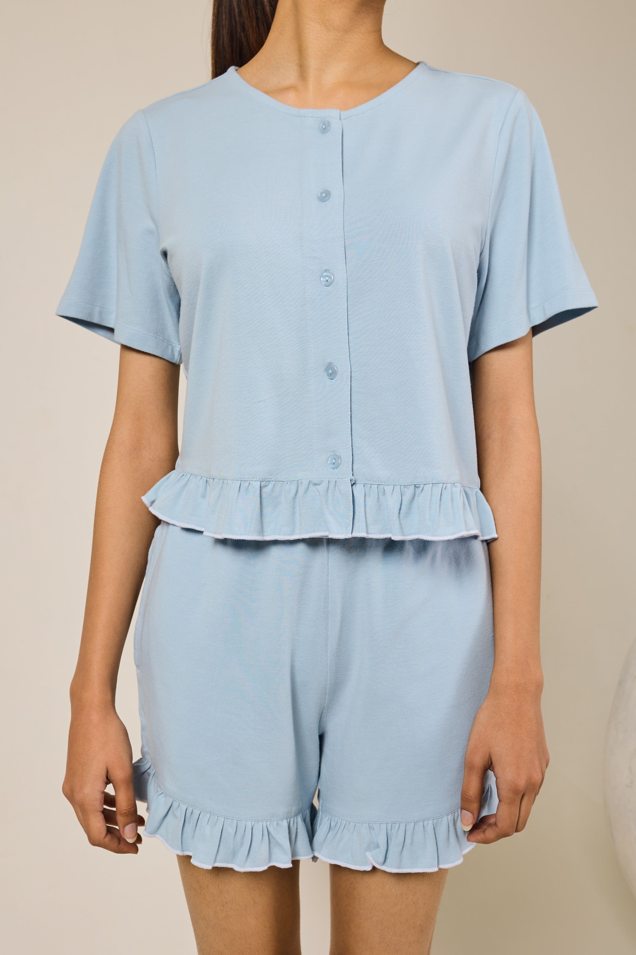 Sia ruffled shorts set - Sky blue