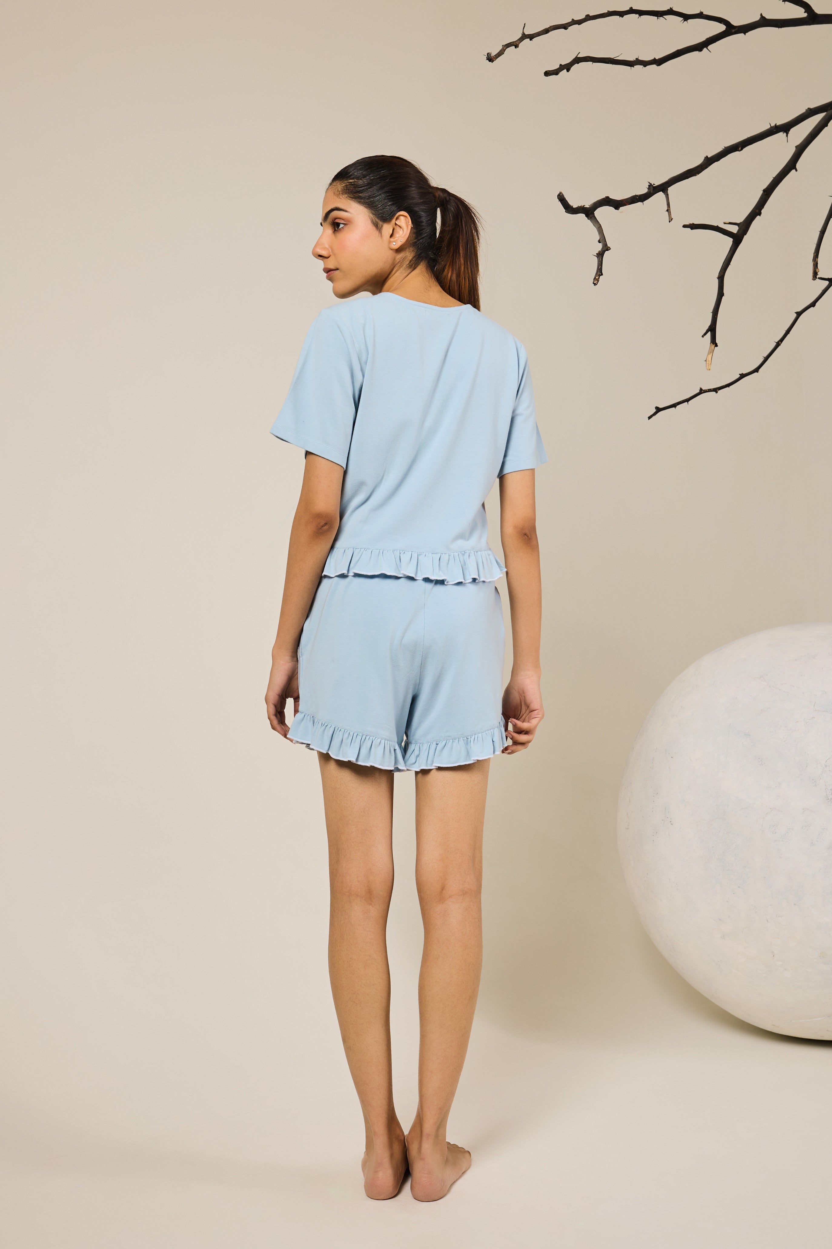 Sia ruffled shorts set - Sky blue