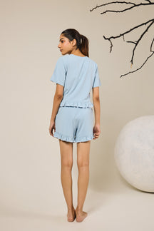 Sia ruffled shorts set - Sky blue