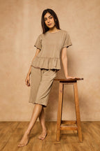 Tessa Peplum Capri Set - Beige