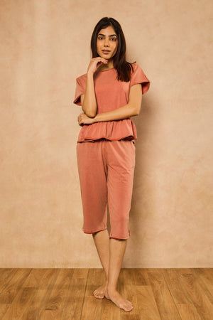 Tessa Peplum Capri Set - Rust