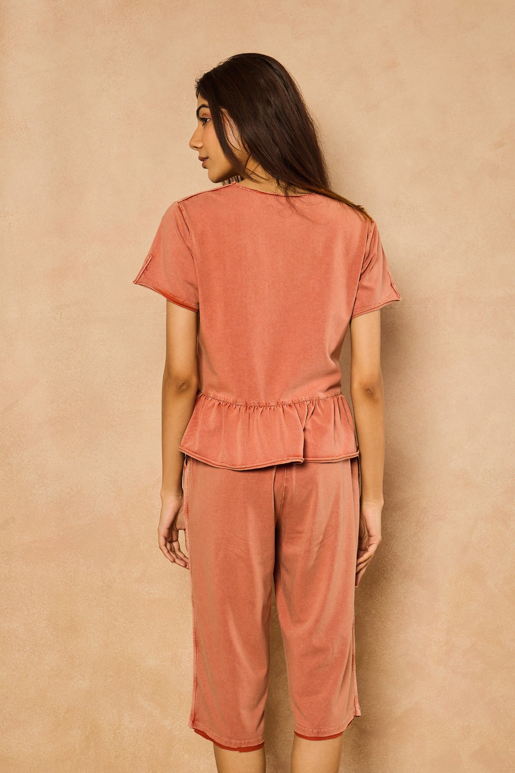 Tessa Peplum Capri Set - Rust