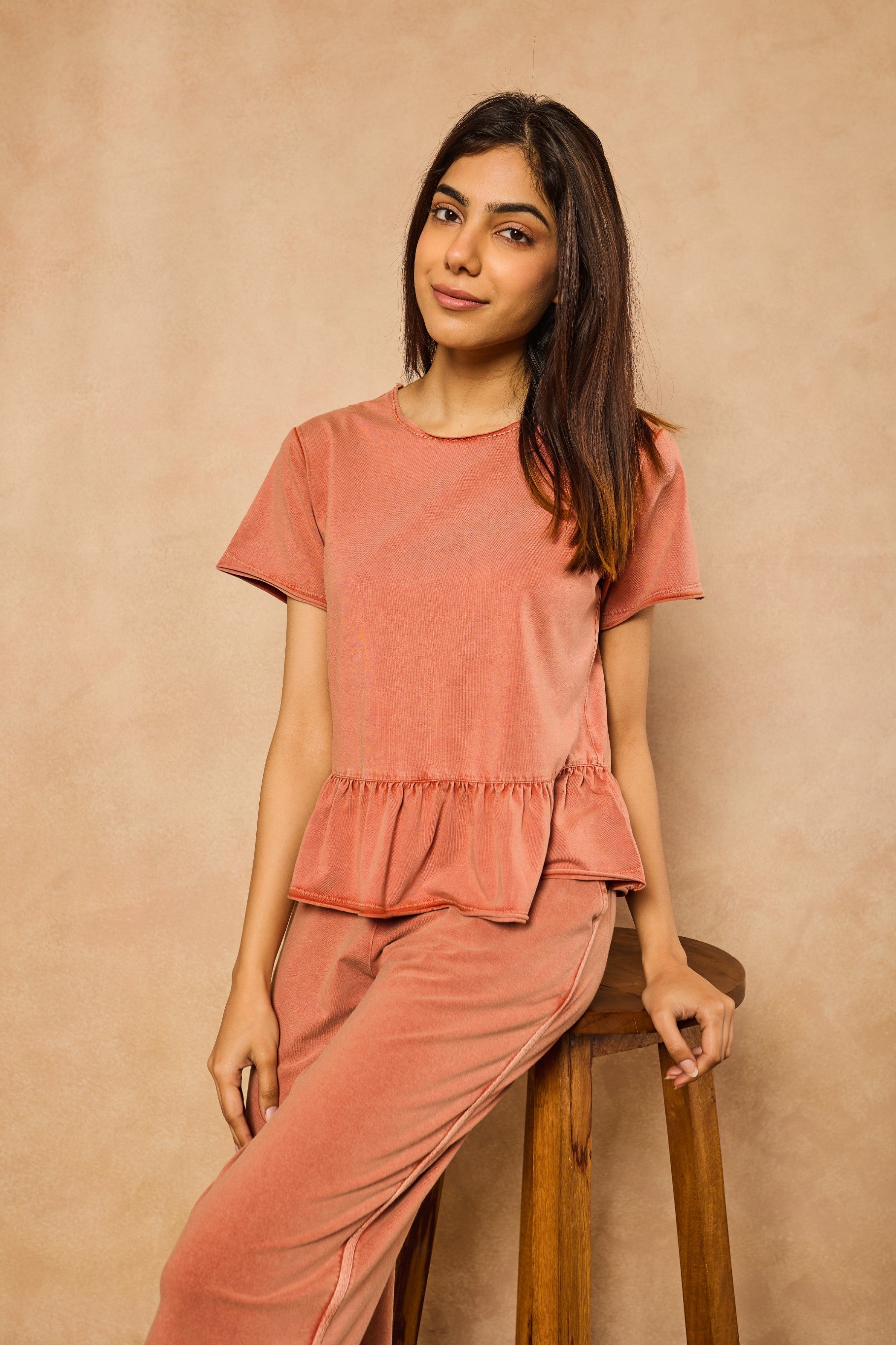 Tessa Peplum Capri Set - Rust