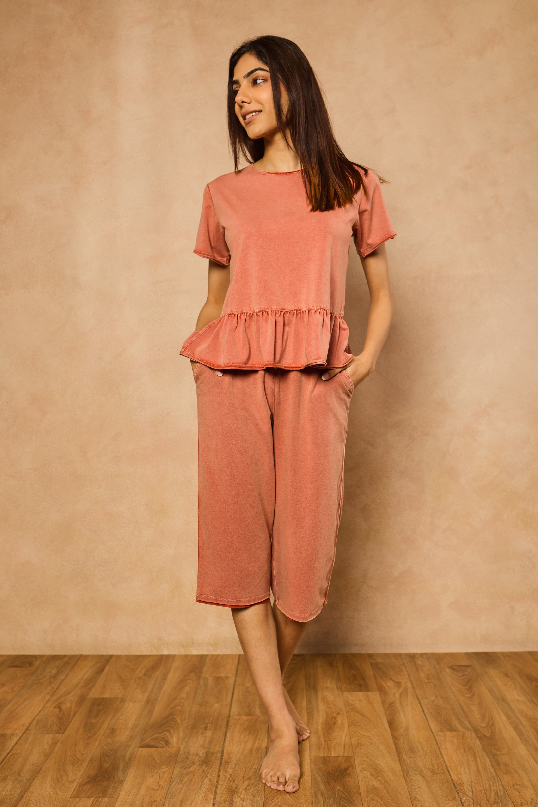 Tessa Peplum Capri Set - Rust