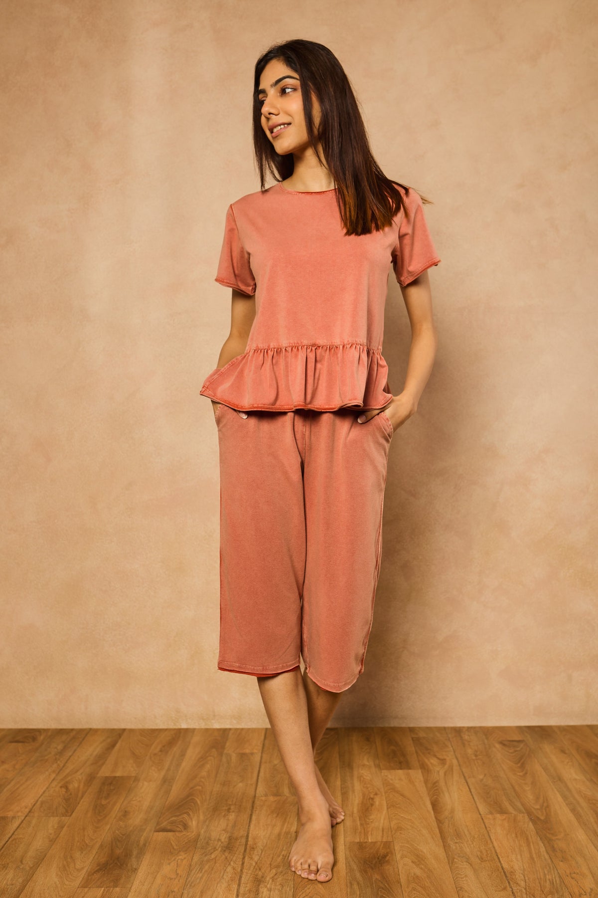 Tessa Peplum Capri Set - Rust