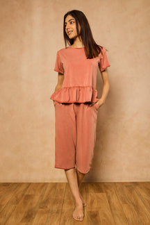 Tessa Peplum Capri Set - Rust