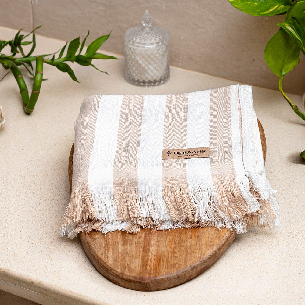 Beige striped Bamboo Bath Towel