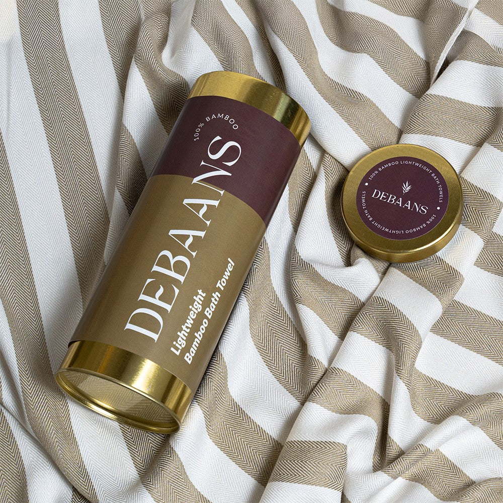 Olive Green striped Bamboo Bath Towel