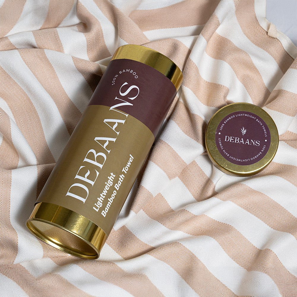 Beige striped Bamboo Bath Towel