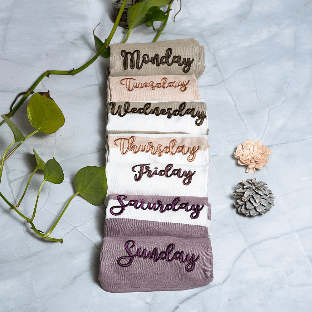 Set of 7 Hand Towels — Days of the week