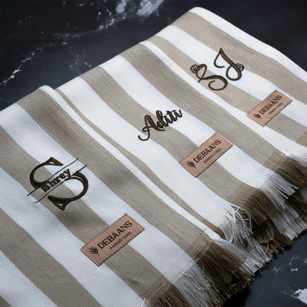 Olive Green striped Bamboo Bath Towel