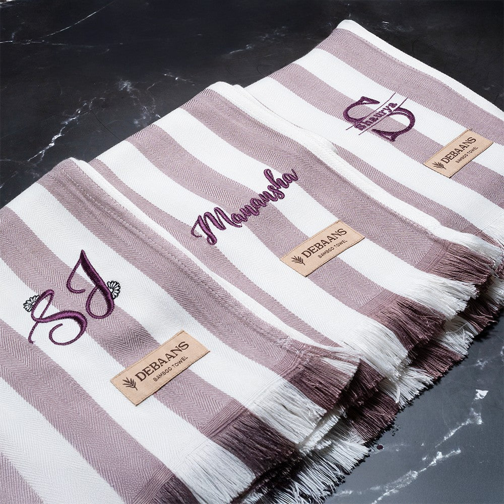 Plum striped bamboo bath towel