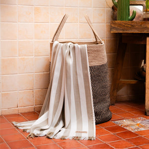 Olive Green striped Bamboo Bath Towel