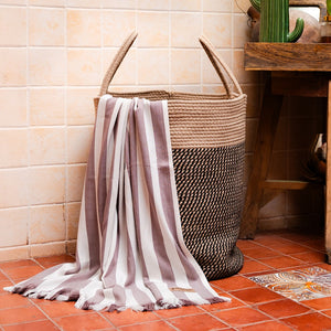 Plum striped bamboo bath towel
