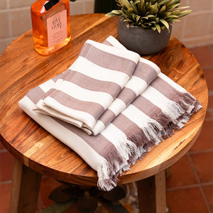 Plum stripes Bamboo Set of 2 Hand Towels + 1 Bath Towel