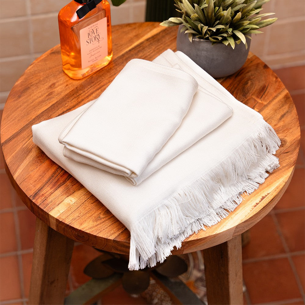 White Bamboo Set of 2 Hand Towels + 1 Bath Towel
