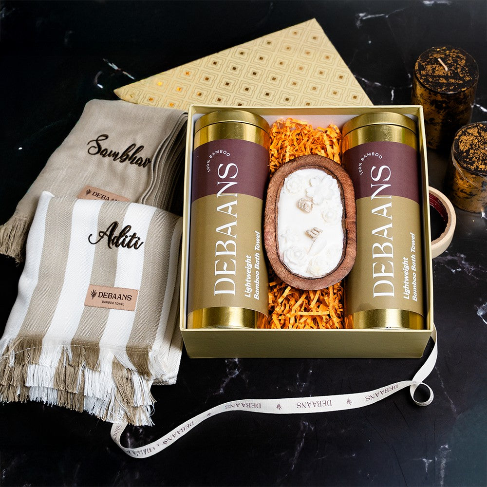 Gift set of 2 Bath Towels with candle