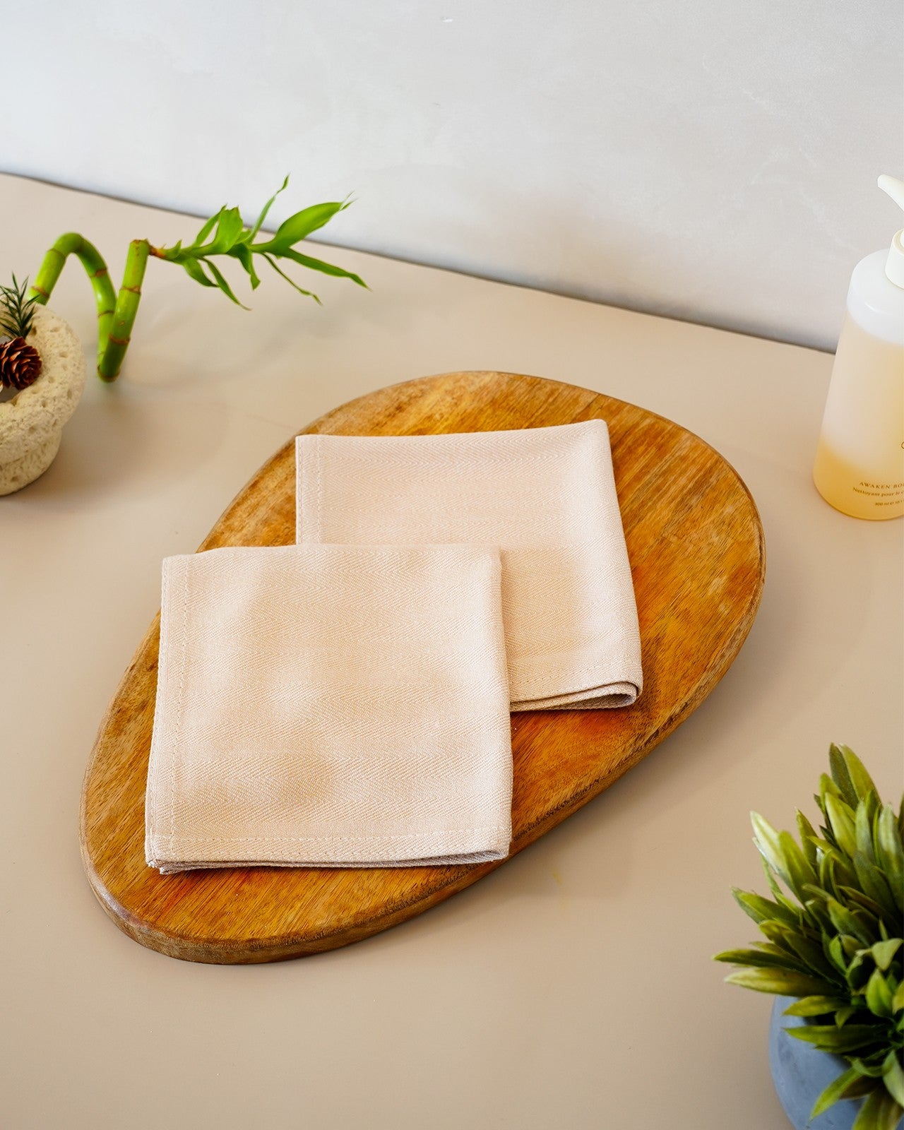 Set of 4 Bamboo Face Towels | Beige