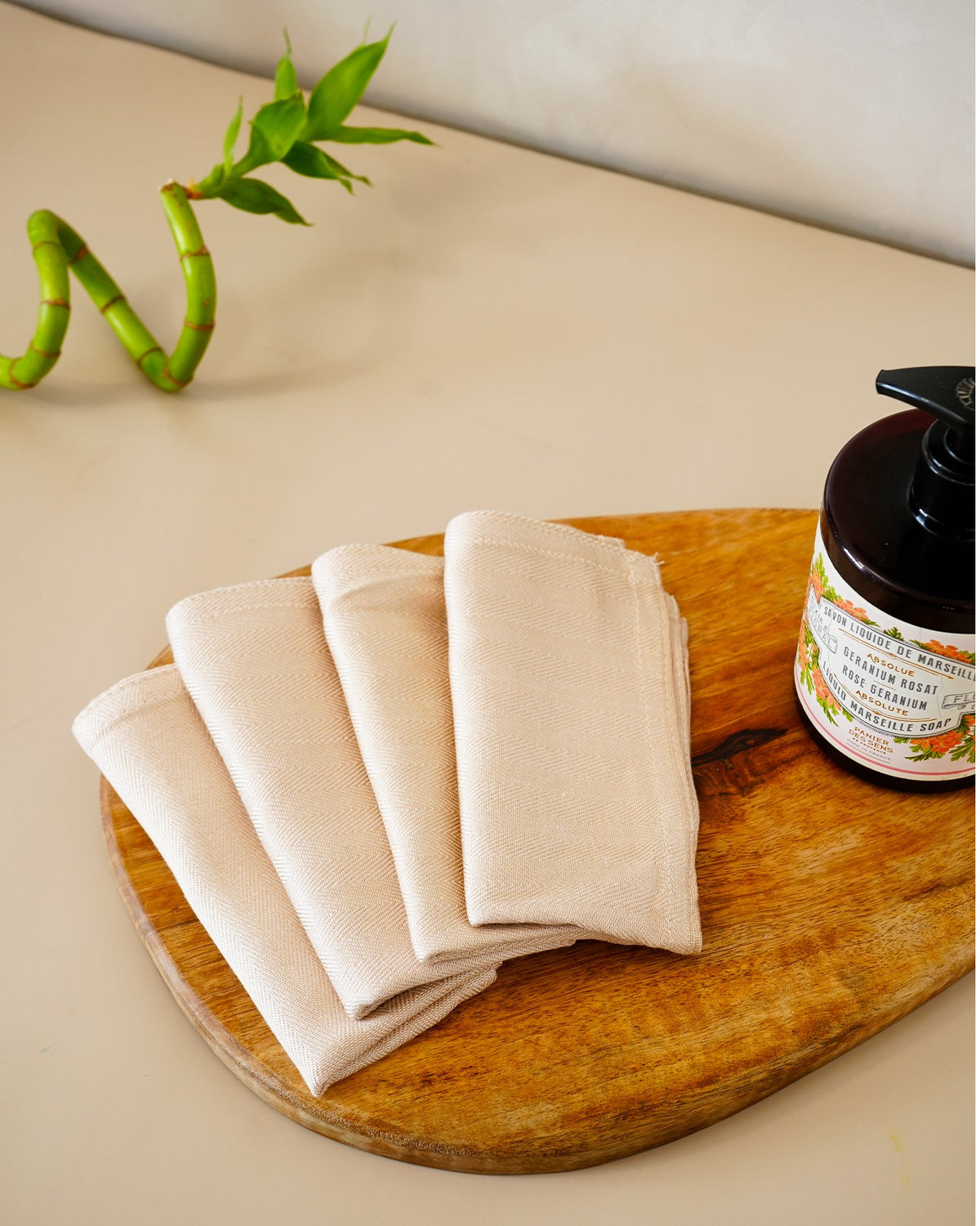 Set of 4 Bamboo Face Towels | Beige