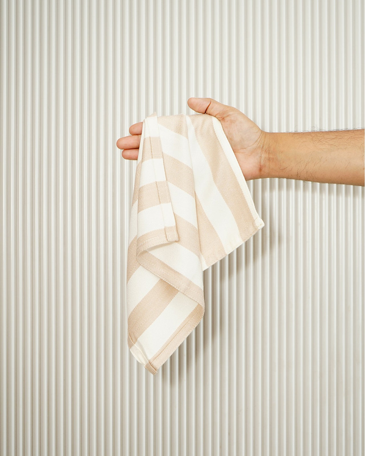 Set of 2 Bamboo Face Towels | Beige stripe