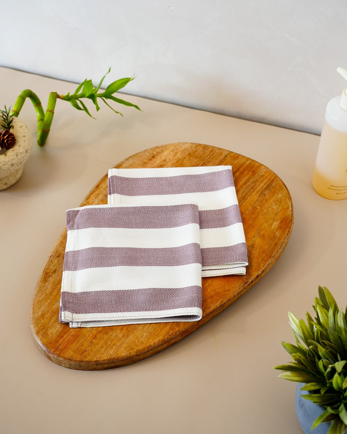 Set of 2 Bamboo Face Towels | Plum stripe