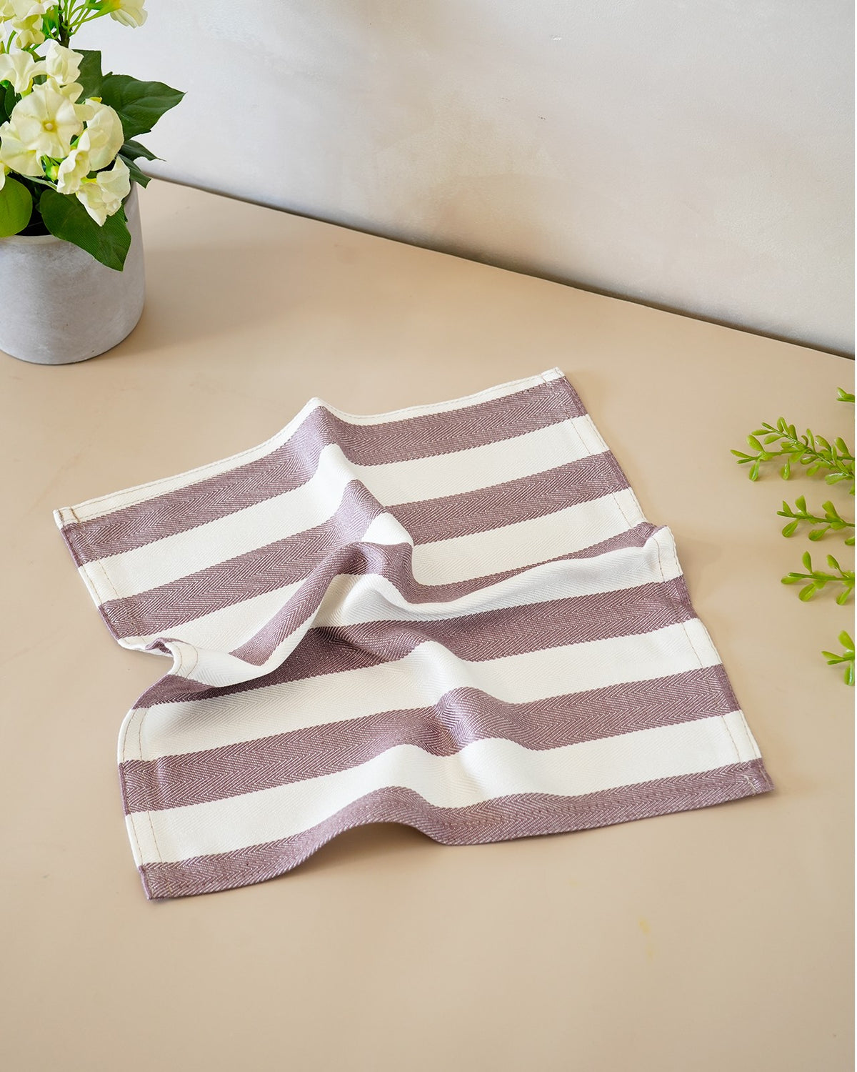 Set of 2 Bamboo Face Towels | Plum stripe