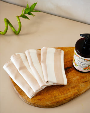 Set of 4 Bamboo Face Towels | Beige stripe