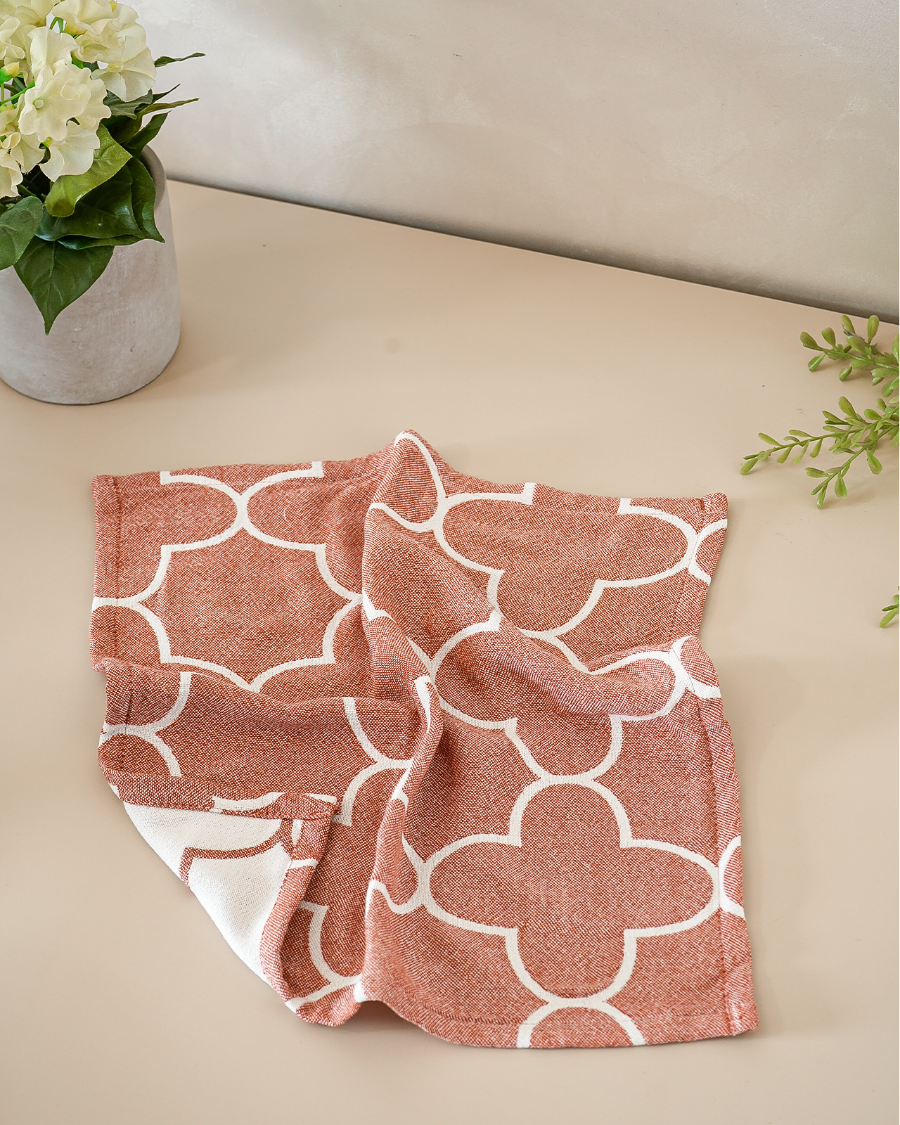 Set of 2 Face Towels | Quatrefoil Jacquard | Rust