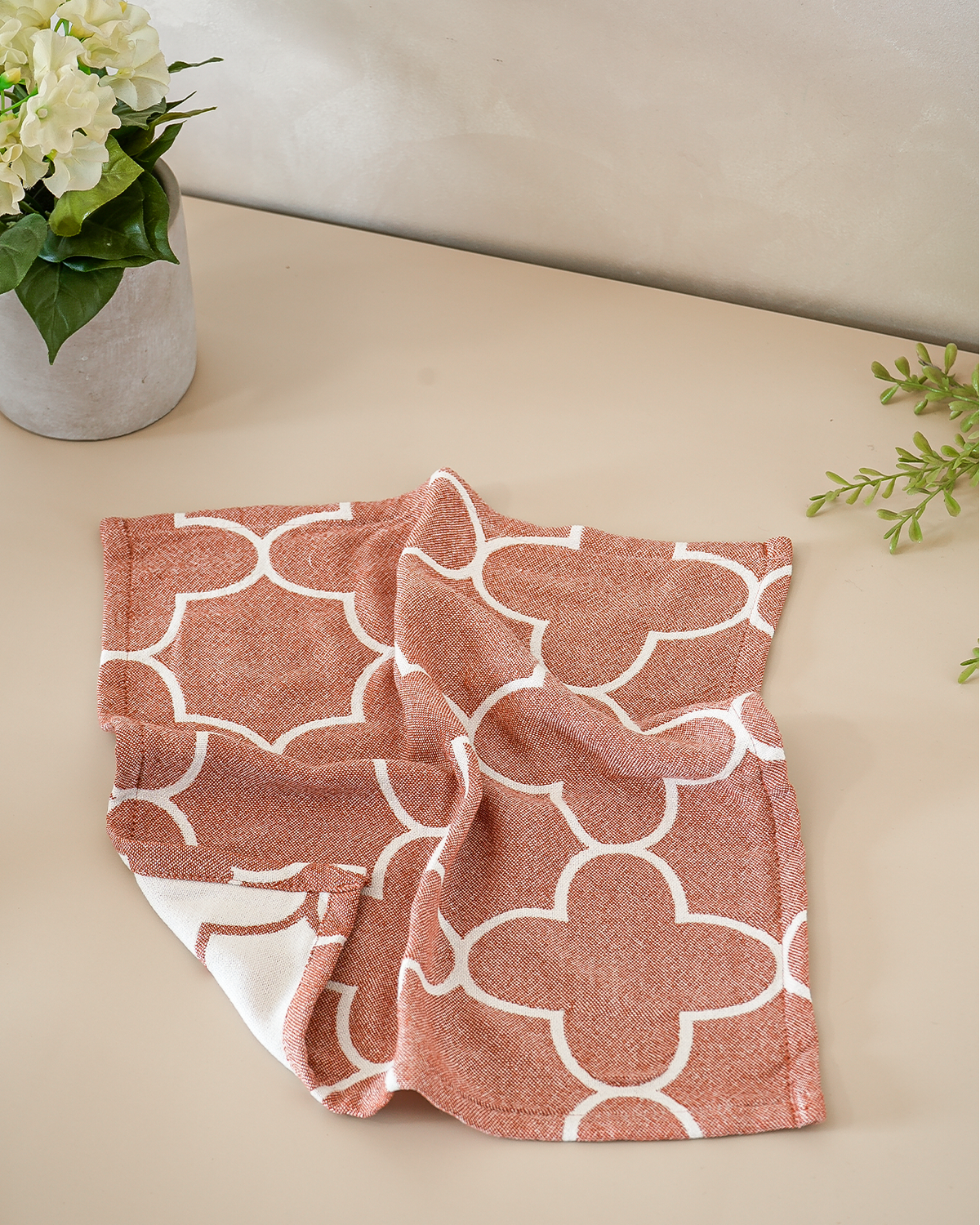 Set of 2 Face Towels | Quatrefoil Jacquard | Rust