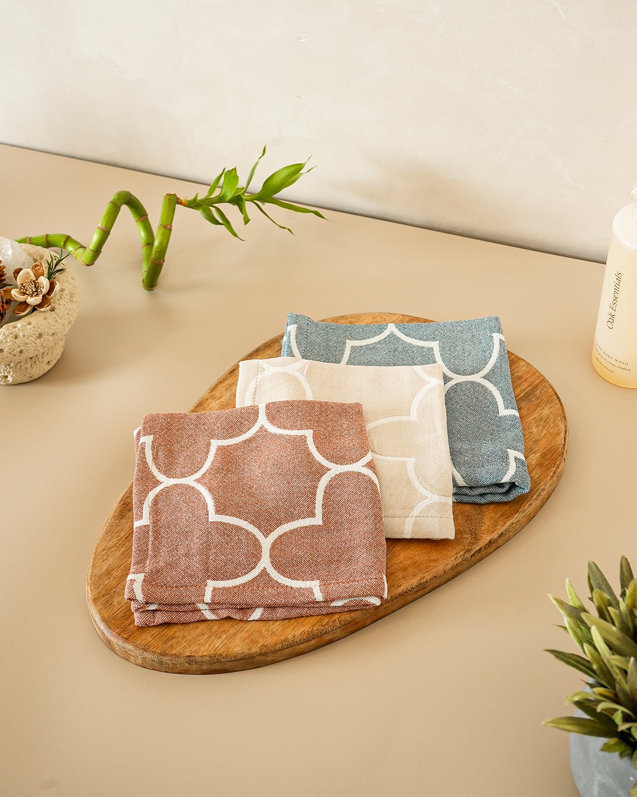 Set of 2 Face Towels | Quatrefoil Jacquard | Rust