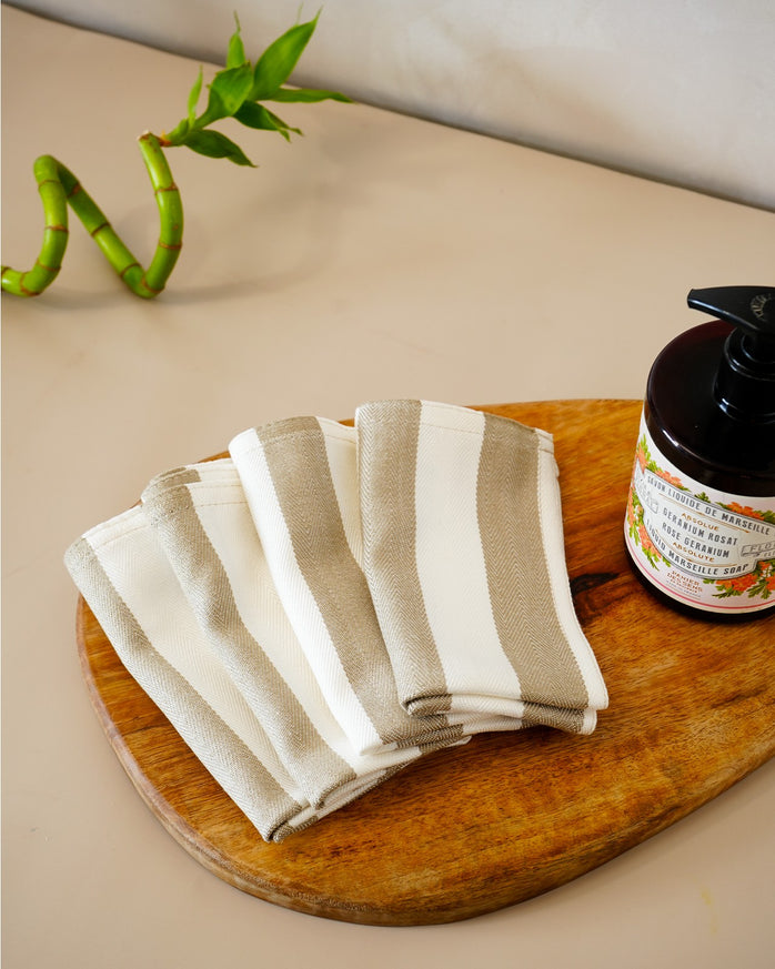 Set of 4 Bamboo Face Towels | Olive stripe