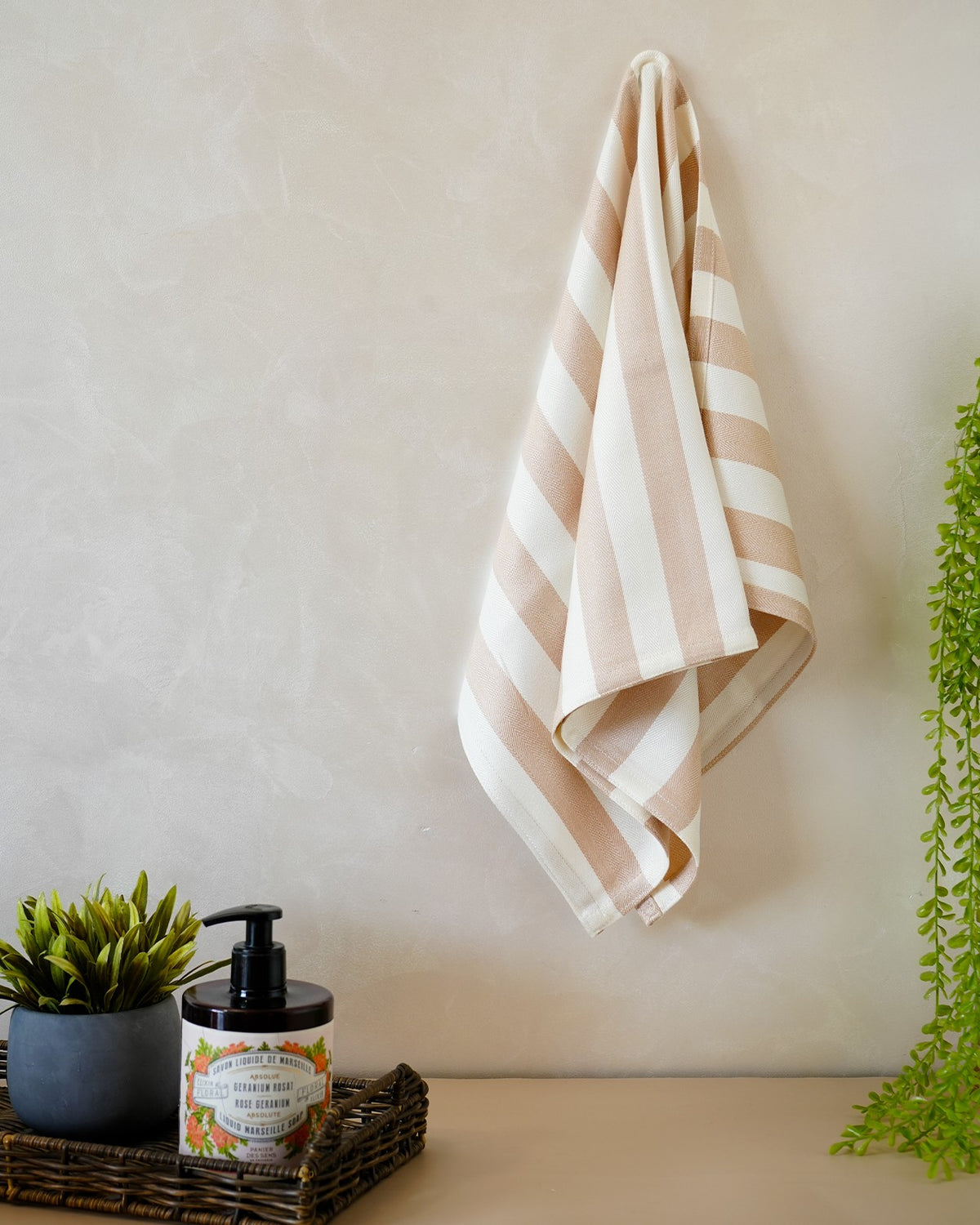 Set of 2 Bamboo Hand Towels | Beige stripe