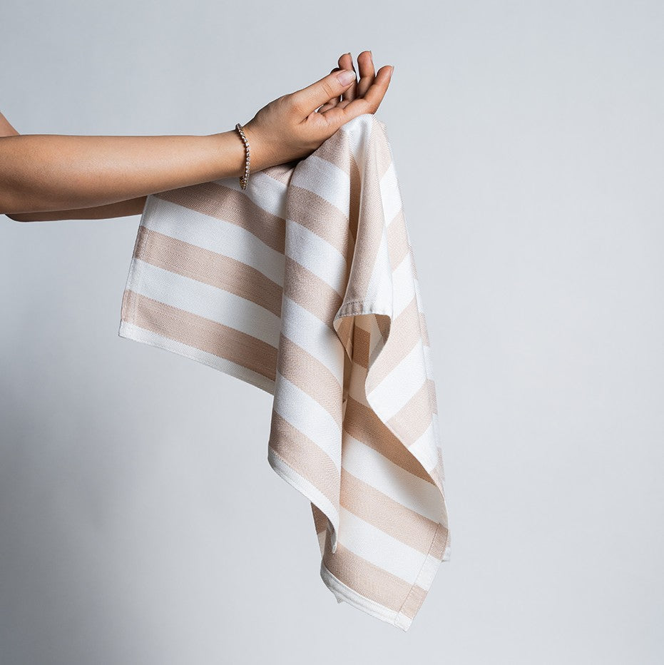 Set of 2 Bamboo Hand Towels | Beige stripe