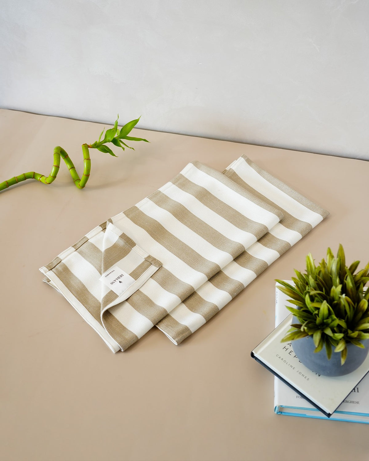Set of 2 Bamboo Hand Towels | Olive stripe