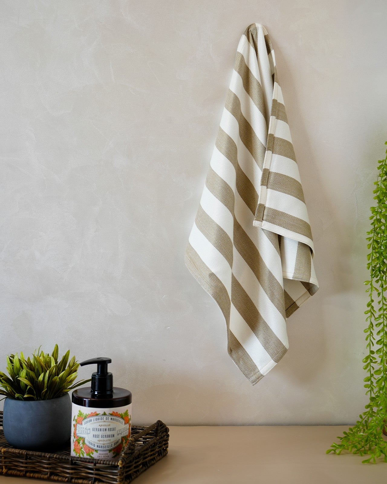 Set of 2 Bamboo Hand Towels | Olive stripe