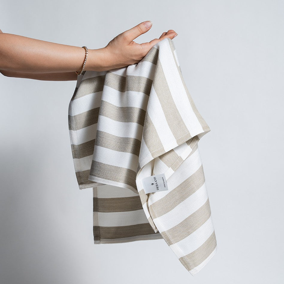 Set of 2 Bamboo Hand Towels | Olive stripe