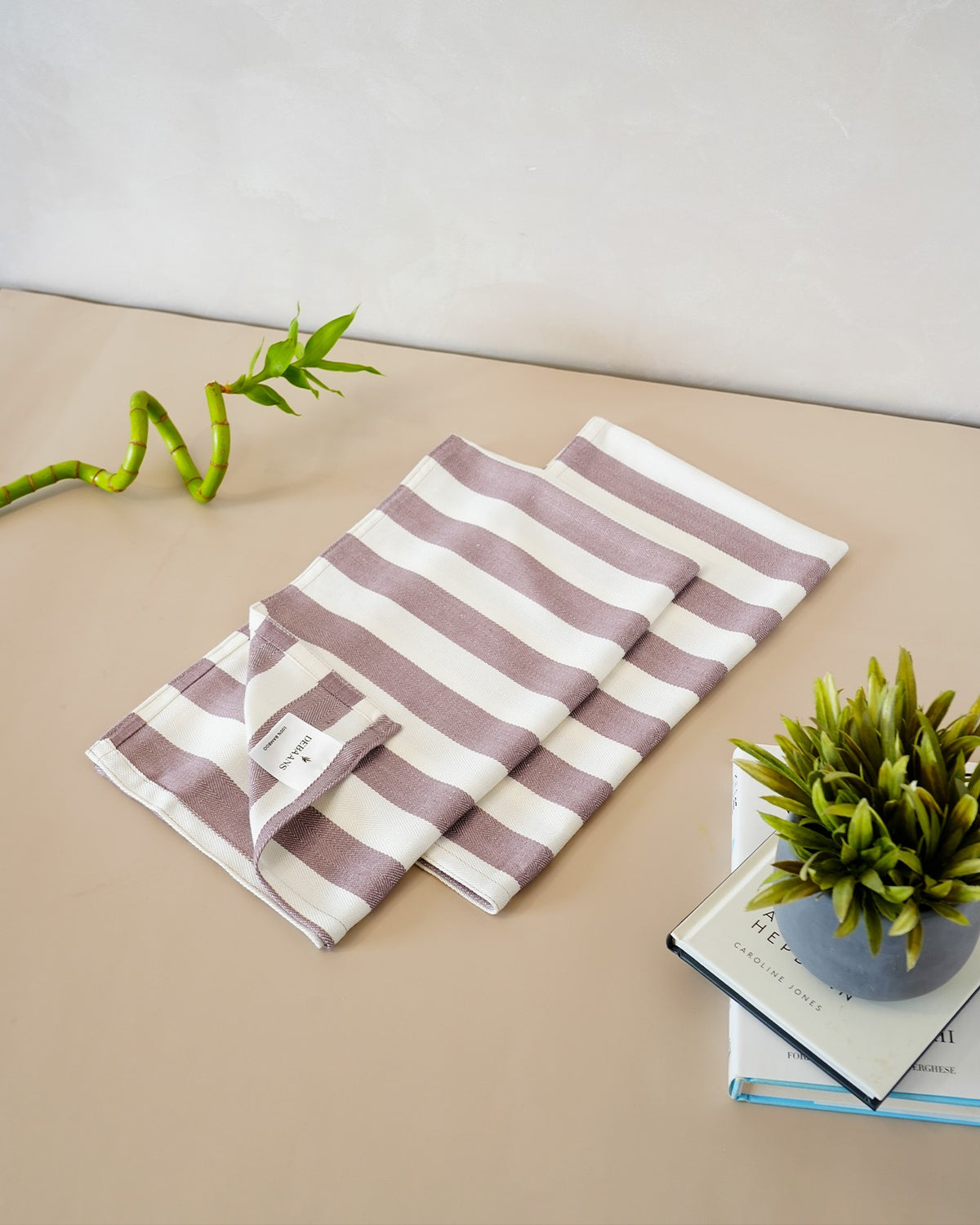 Set of 2 Bamboo Hand Towels | Plum stripe