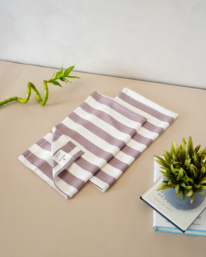 Set of 2 Bamboo Hand Towels | Plum stripe