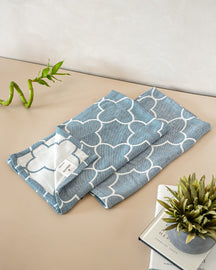 Set of 2 Hand Towels | Quatrefoil Jacquard | Ocean
